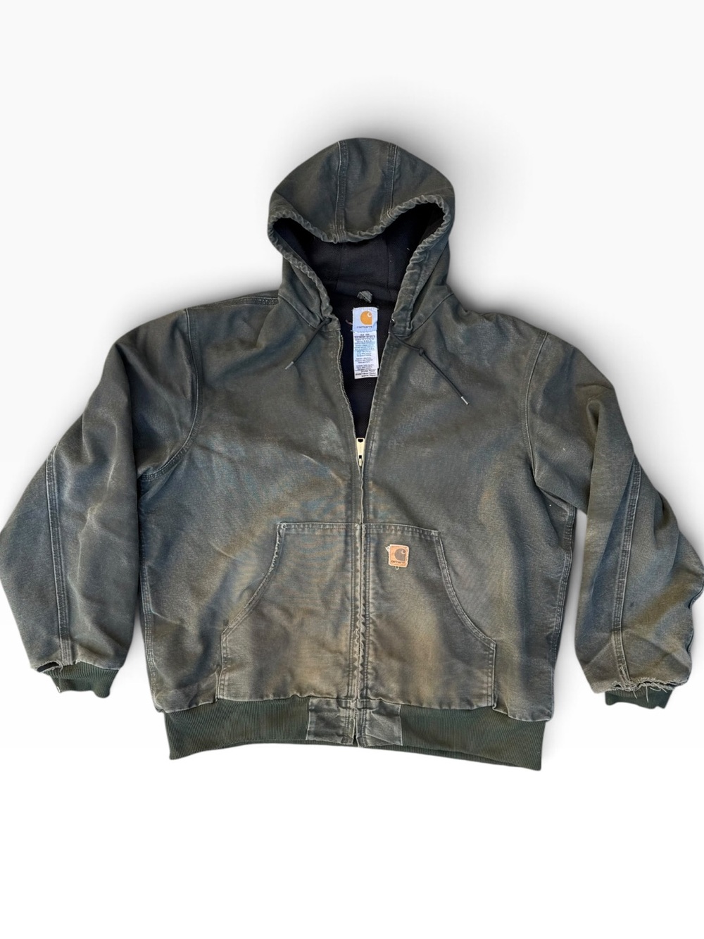 Vintage Carhartt J25 MOS Moss Green Hooded Jacket Distressed Made in USA XL